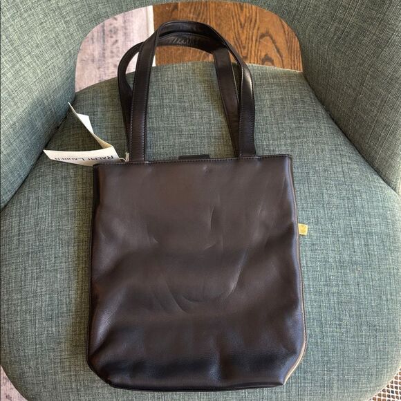 RALPH LAUREN Vintage Leather Black Bucket Shoulder Bag Black w/ Gold Accents NWT - Picture 6 of 12